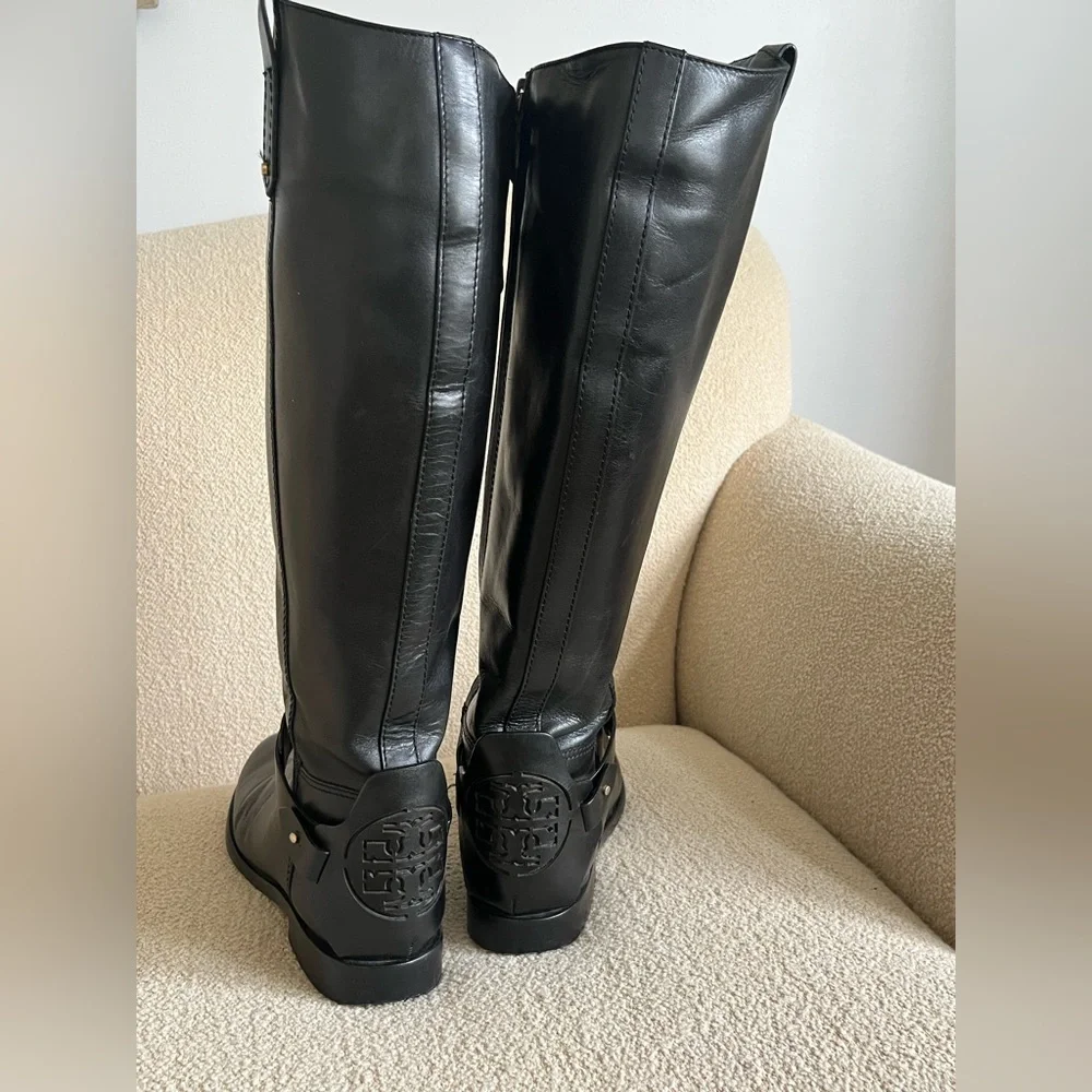 TORY BURCH Black Leather Over-the-Knee Riding Boots